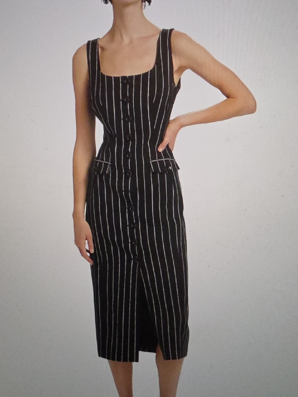 TOCCIN Raven Striped Sleeveless Midi Dress Size 6 $595